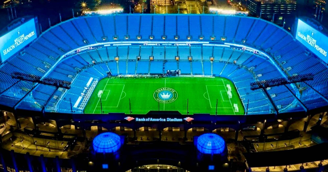 Completed LED lighting array at night