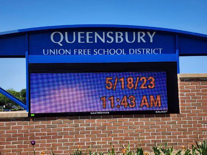 Electronic display showing welcome text