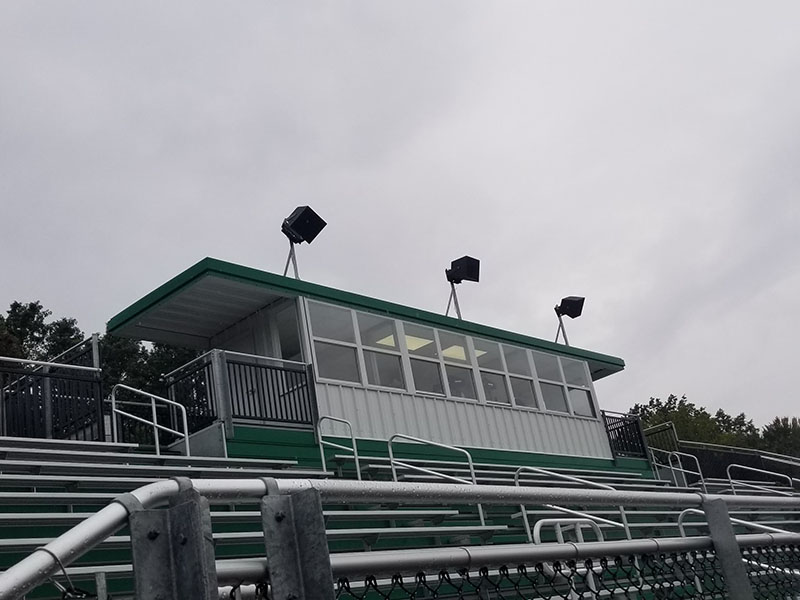 Shot clock installed above backboard