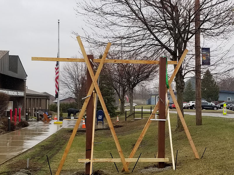 Steel beams staged for structure install